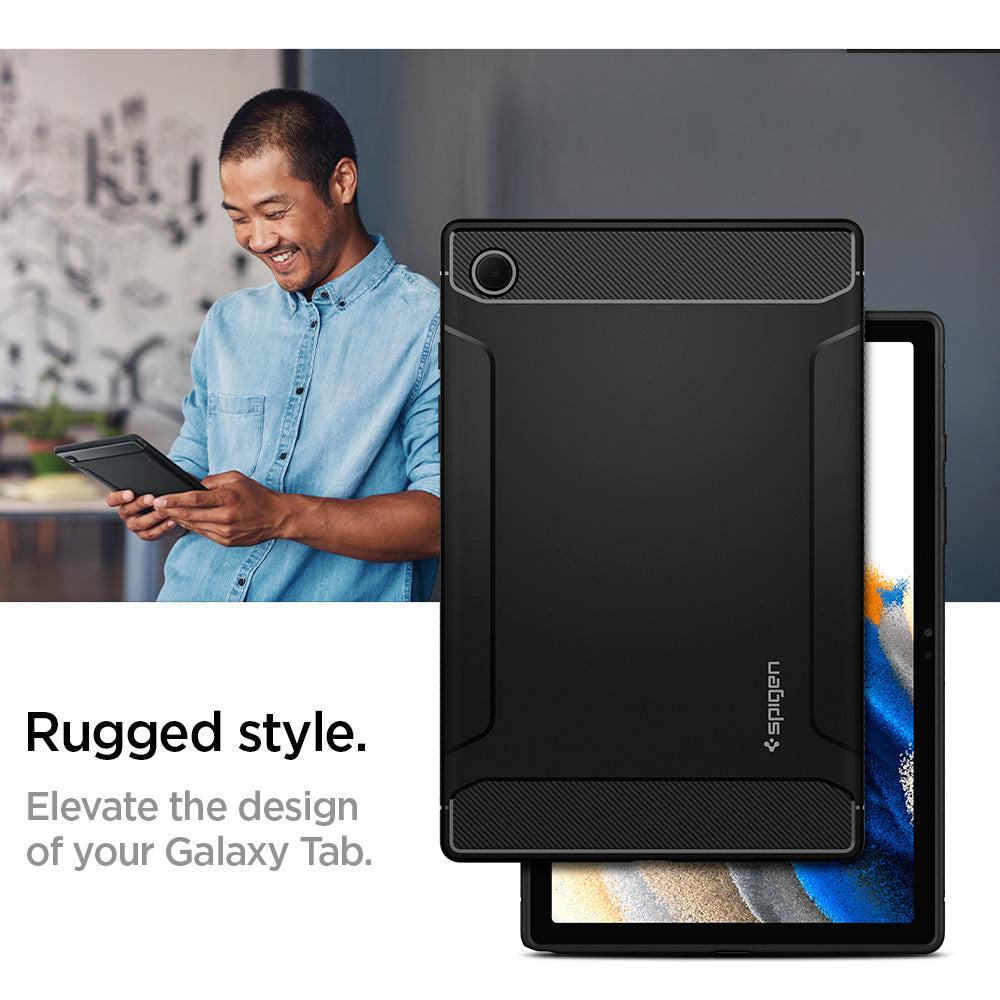 ACS04136 - Galaxy Tab A8 Case Rugged Armor in matte black rugged style. Elevate the design of your galaxy tab.