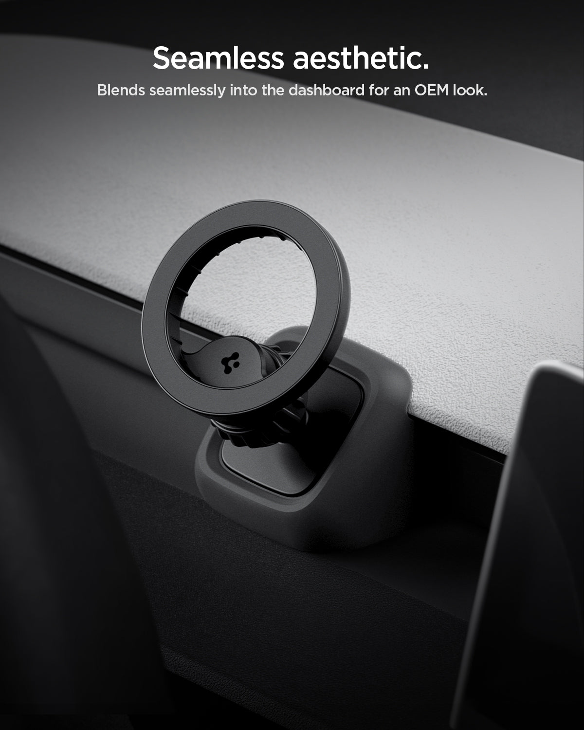 ACP10259 - Spigen Tesla Air Vent Dashboard Mount showing seamless OEM style integration on dashboard