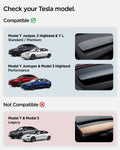 ACP11873 - Compatibility chart showing the Spigen mount fits Tesla Model Y Juniper, Model 3 Highland, and Model Y L vents, but not legacy Model Y or Model 3 vents