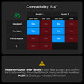AGL10654 - Tesla Series - Screen Protector GLAS.tR EZ Fit 15.4 showing a compatibility chart