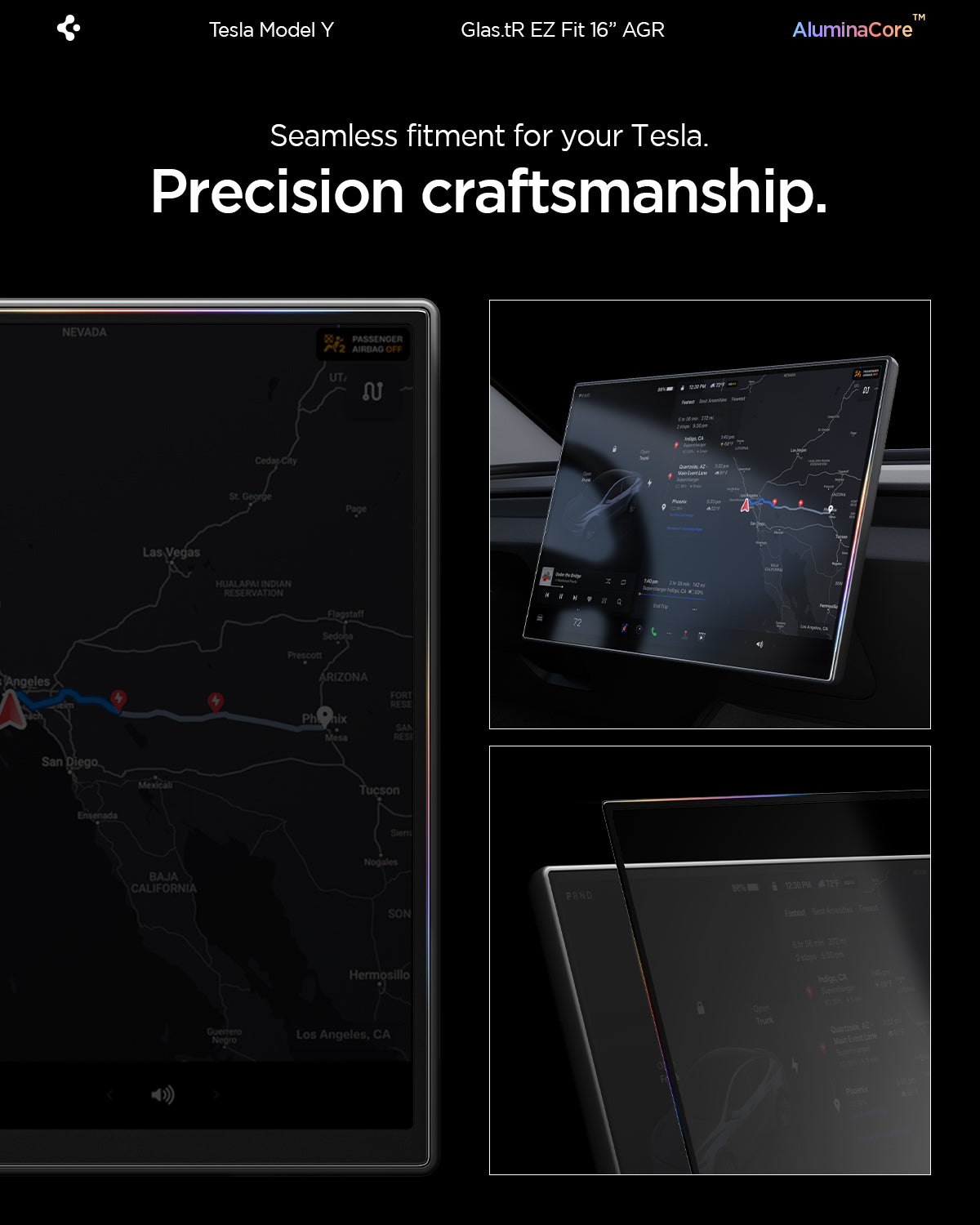 AGL10819 - Model Y Juniper (2025+) Screen Protector GLAS.tR EZ Fit | Anti-Glare 16 inch showing seamless fitment for your tesla. precision craftsmanship