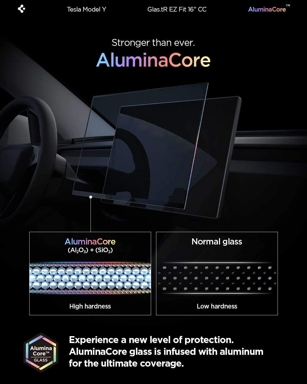 AGL10820 - Model Y Juniper (2025+) Screen Protector GLAS.tR EZ Fit | 16 inch showing aluminacore