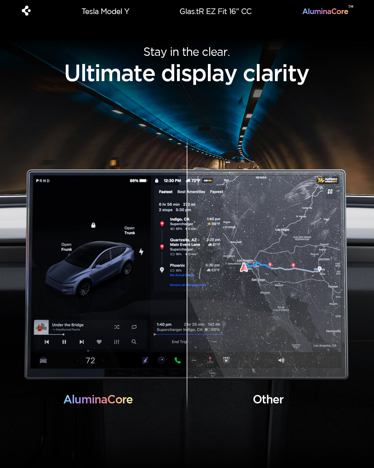 AGL10820 - Model Y Juniper (2025+) Screen Protector GLAS.tR EZ Fit | 16 inch showing stay in the clear. ultimate display clarity