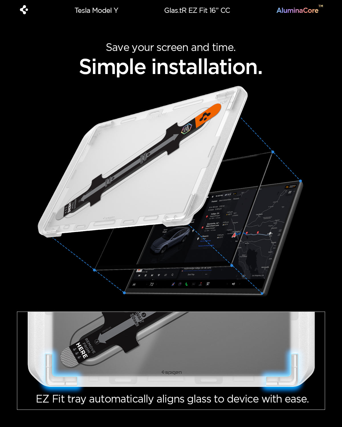 AGL10820 - Model Y Juniper (2025+) Screen Protector GLAS.tR EZ Fit | 16 inch showing save your screen and time. simple installation