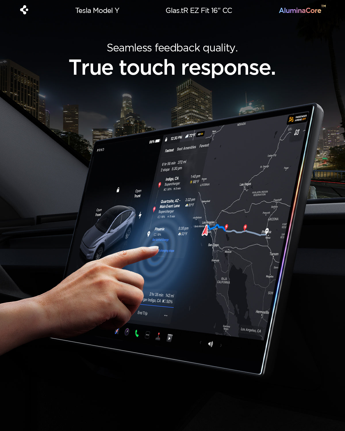 AGL10820 - Model Y Juniper (2025+) Screen Protector GLAS.tR EZ Fit | 16 inch showing seamless feedback quality. true touch response