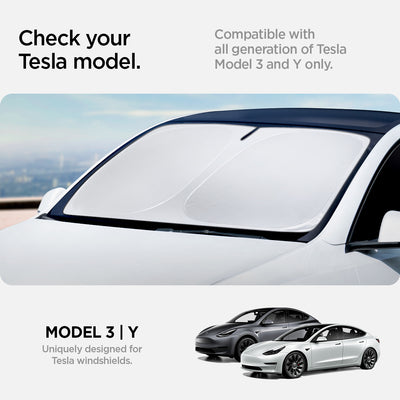 ACP06160 - Tesla Model 3 & Y Cryo Shade in black check your tesla model. compatible with all generation of tesla model 3 and y only. Model 3 and Y uniquely designed for tesla windshields.