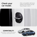 ACP07123 - Tesla Model Y & 3 Door Lock Cover TO320 in Black showing the check you car model. Only compatible with door striker and hinges and only designed for Tesla Model 3 and Y. Compatibility. New model Y juniper 2025 refresh & all other tesla model 3 and Y.