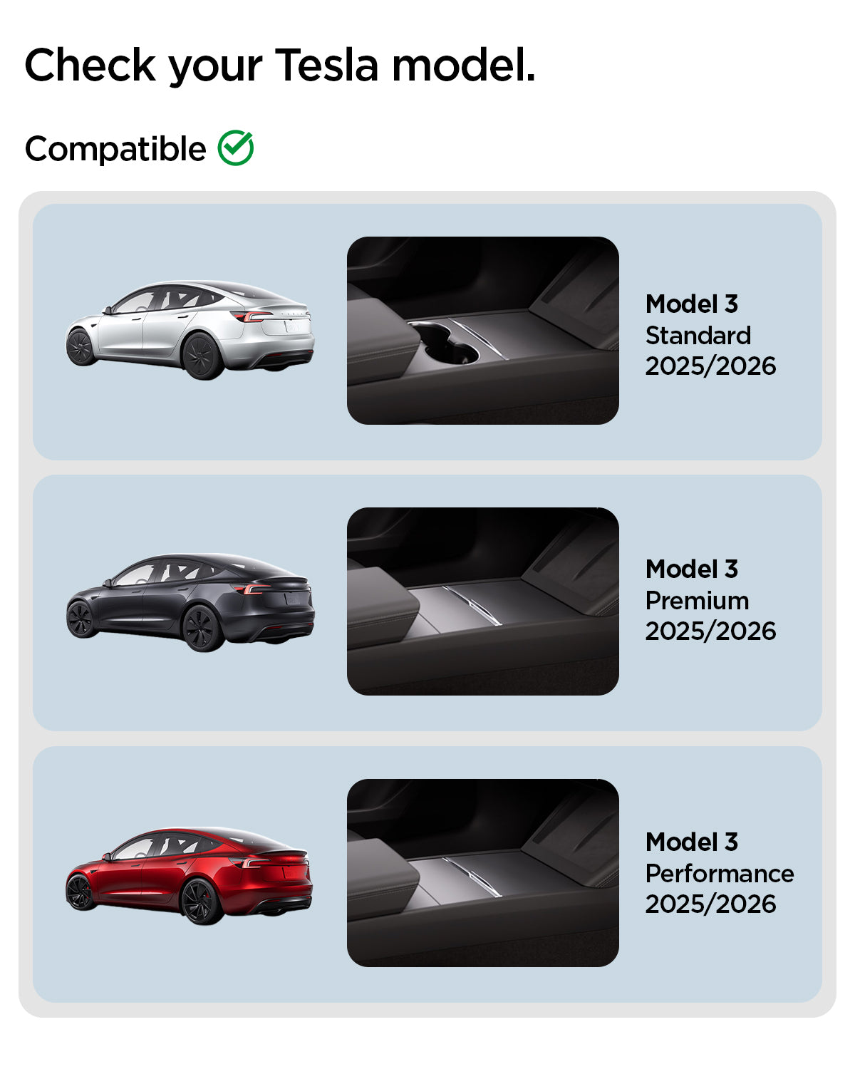 ACP11540 - Tesla Series Trunk Sill Guard showing compatible Tesla Model 3 Standard, Premium, and Performance 2025 and 2026 models