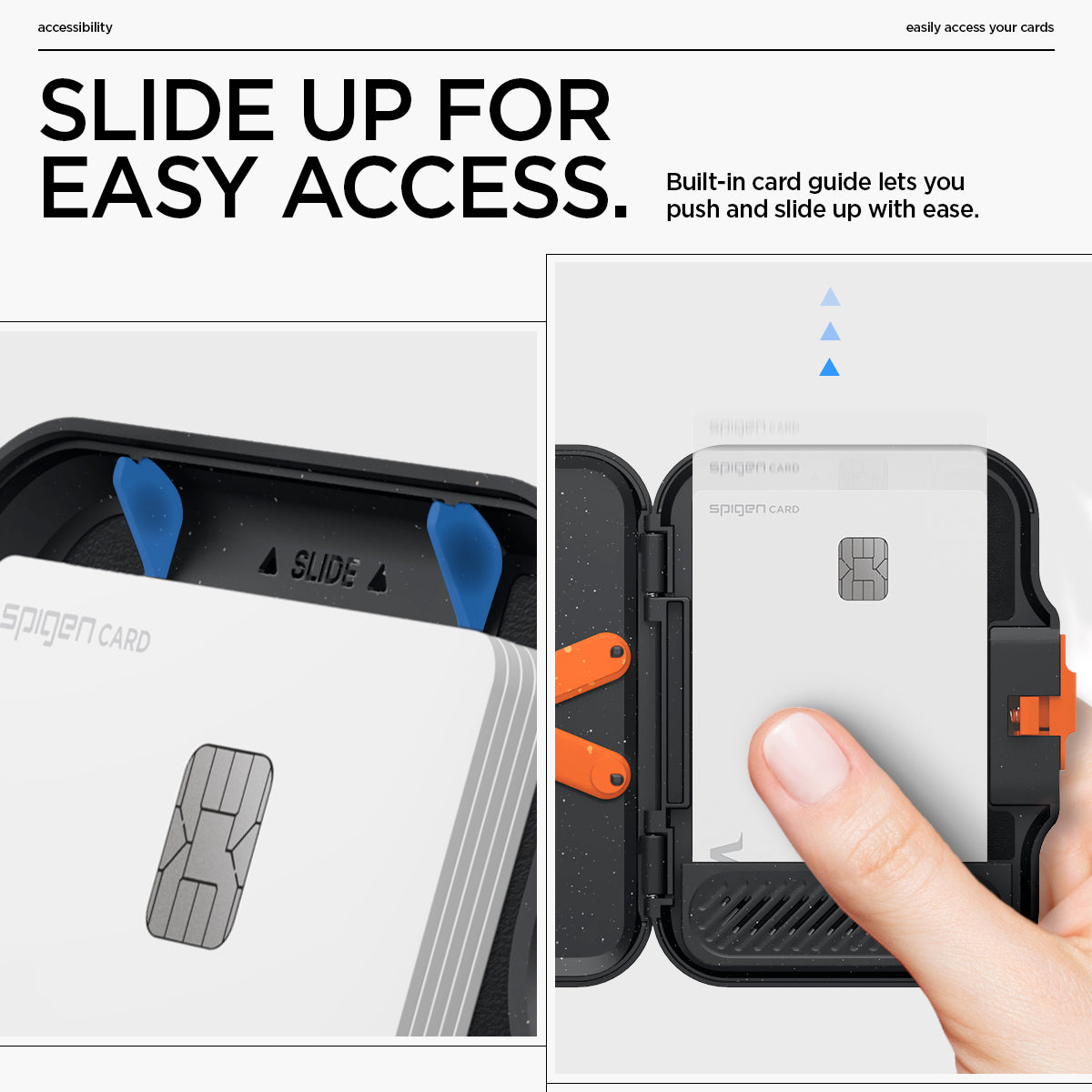 AFA07617 - MagSafe Card Holder Tintap (MagFit) in Black showing the slide up for easy access. Built-in card guide lets you push and slide up with ease