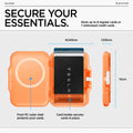AFA11381 - MagSafe Card Holder Tintap (MagFit) in Frost Clear Orange showing the secure your essentials. Stores up to 6 regular cards or 5 embossed credit cards. size: 8.045cmx10cmx1.533cm, card holder secures cards in place, frost PC outer shell protects