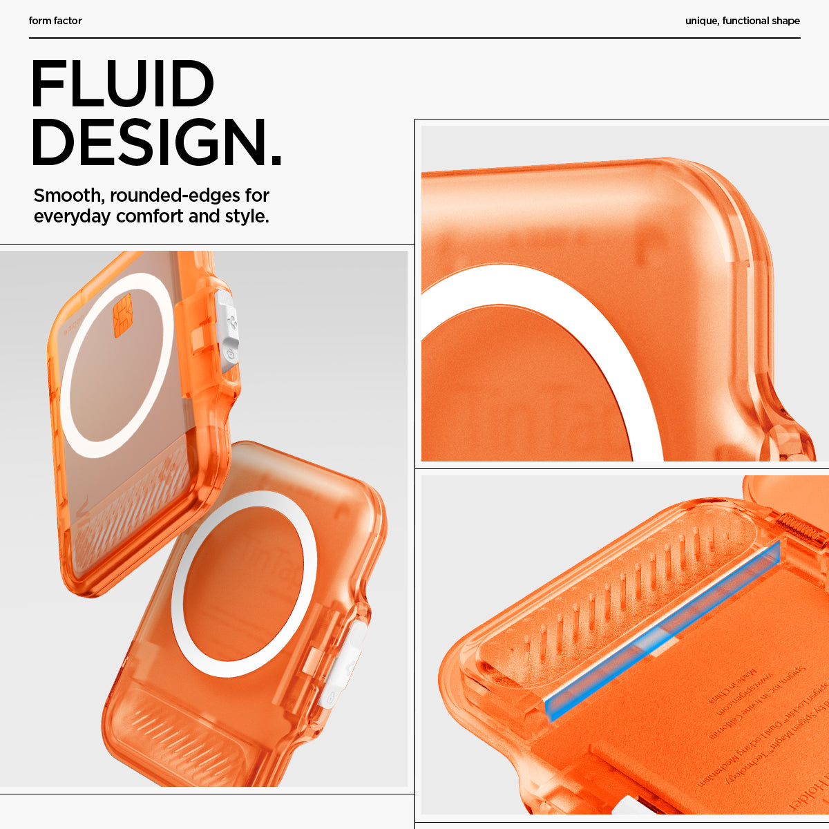 AFA11381 - MagSafe Card Holder Tintap (MagFit) in Frost Clear Orange showing the fluid design. Smooth, round-edges for everyday comfort and style