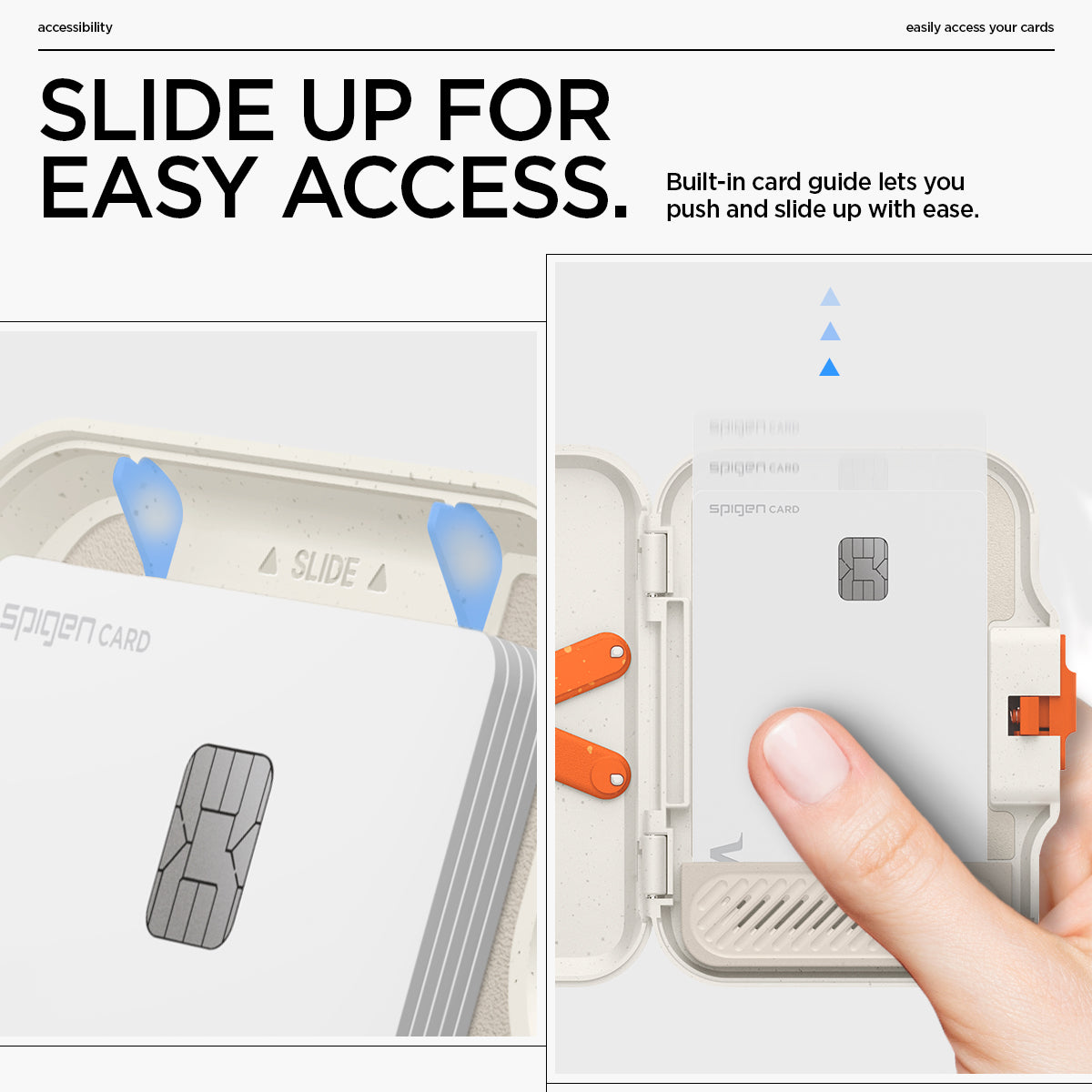AFA07616 - MagSafe Card Holder Tintap (MagFit) in Dune Beige showing the slide up for easy access. Built-in card guide lets you push and slide up with ease