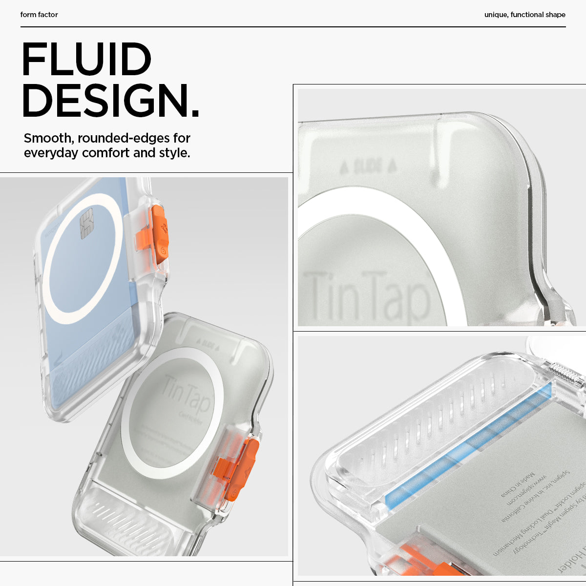 AFA07557 - MagSafe Card Holder Tintap (MagFit) in Frost Clear showing the fluid design. Smooth, round-edges for everyday comfort and style