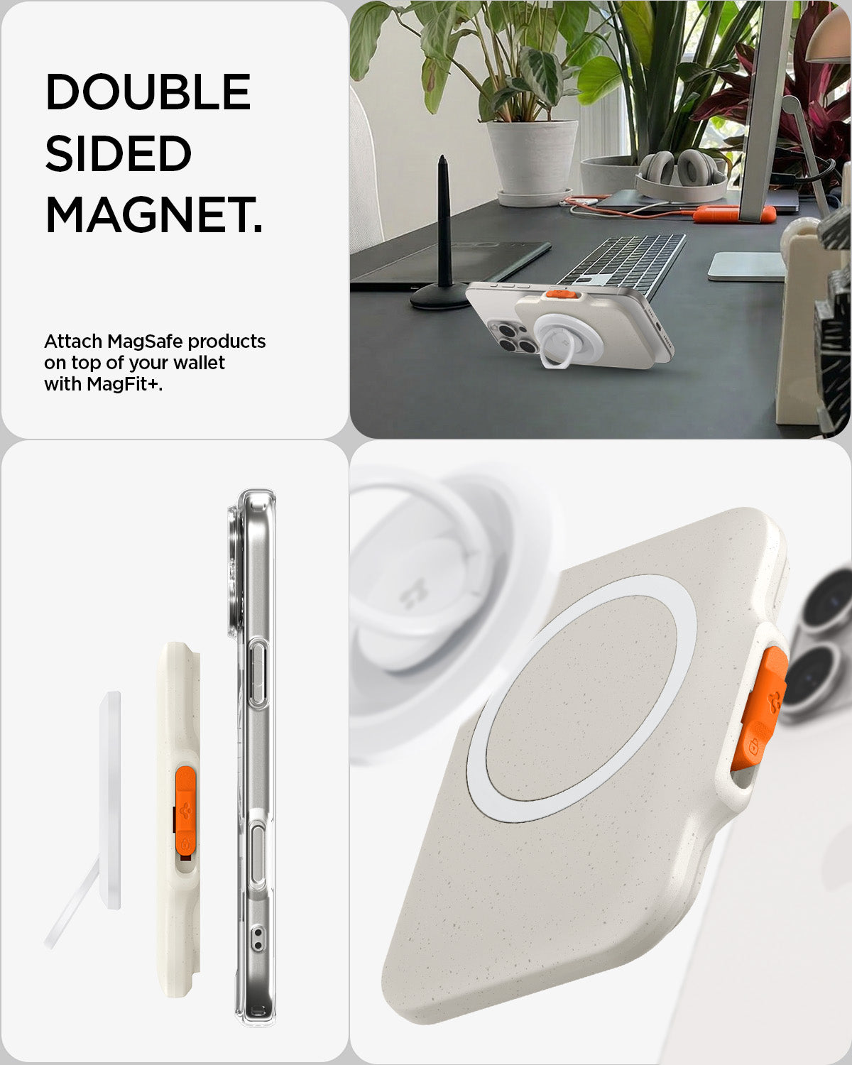 AFA07616 - MagSafe Card Holder Tintap (MagFit) in Dune Beige showing double sided magnet