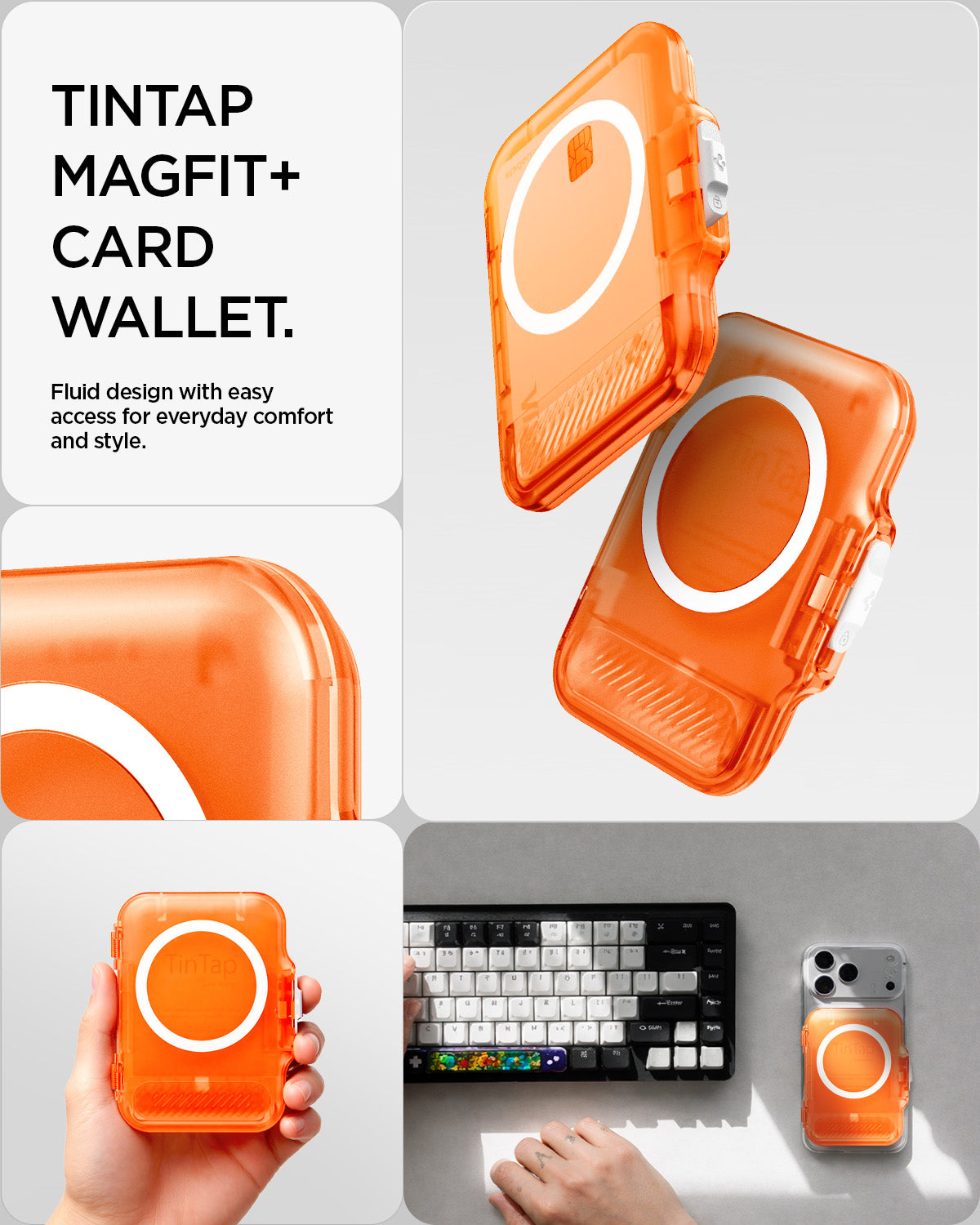AFA11381 - MagSafe Card Holder Tintap (MagFit) in Frost Clear Orange showing Tintap Magfit+ Card Wallet