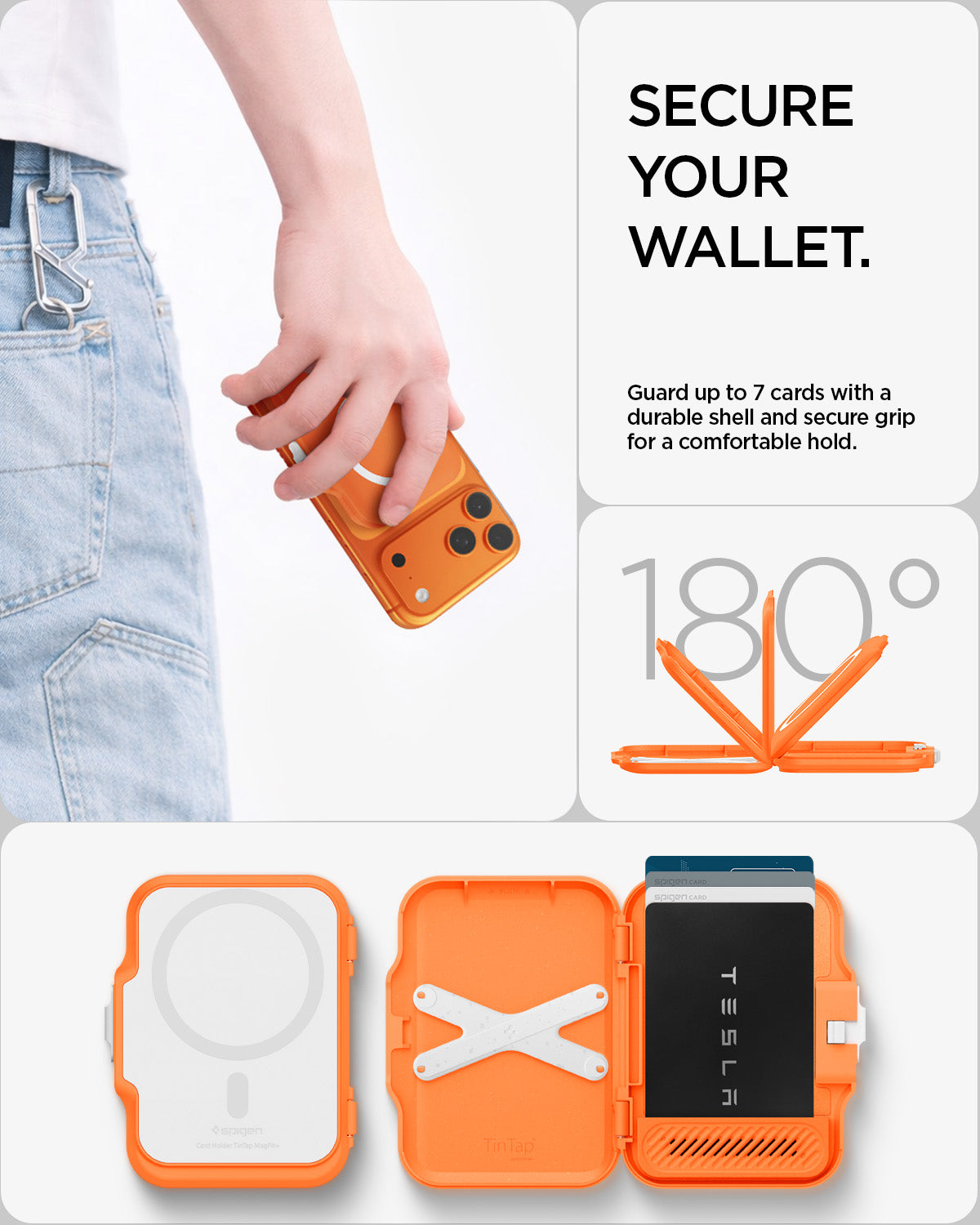 AFA11380 - MagSafe Card Holder Tintap (MagFit) in Orange showing secure your wallet