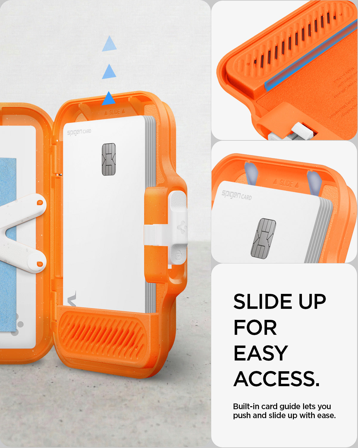 AFA11380 - MagSafe Card Holder Tintap (MagFit) in Orange showing slide up for easy access