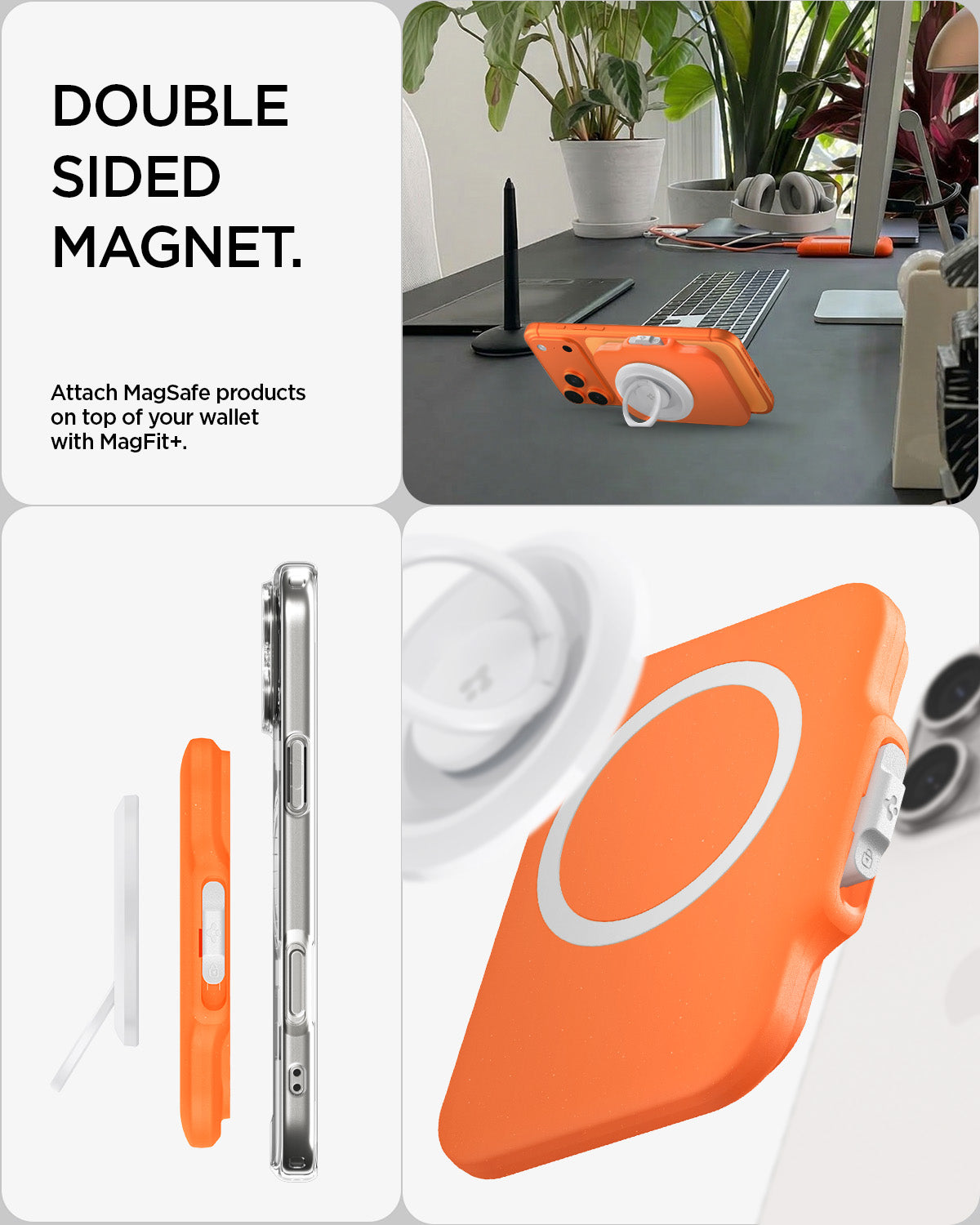 AFA11380 - MagSafe Card Holder Tintap (MagFit) in Orange showing double sided magnet