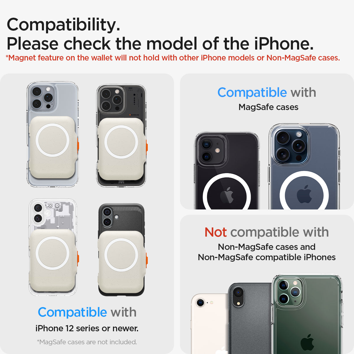 AFA07616 - MagSafe Card Holder Tintap (MagFit) in Dune Beige showing please check the model of the iPhone for compatibility