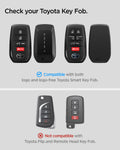 ACS11366 - Toyota Key Fob Cover | TK100 showing compatibility chart for Toyota Smart Key Fob with logo and logo-free variants and incompatible flip and remote head key fobs