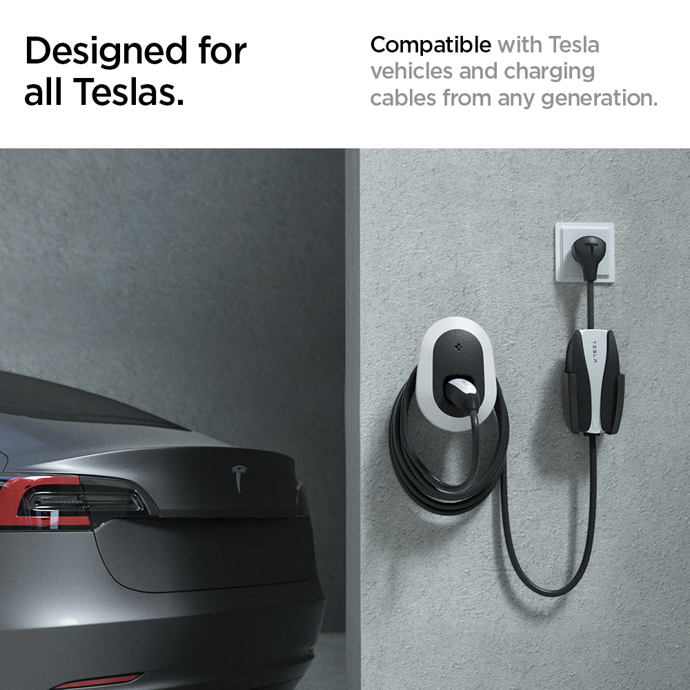 ACP04295 - Tesla Charging Wall Mount in white designed for all teslas. compatible with tesla vehicles and charging cables from any generation.
