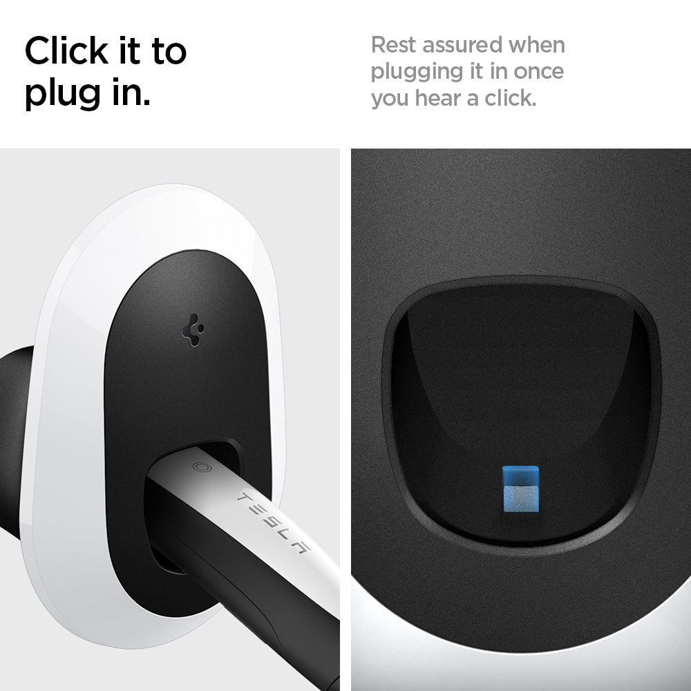 ACP04295 - Tesla Charging Wall Mount in white click to plug in. rest assured when plugging it in once you hear a click.