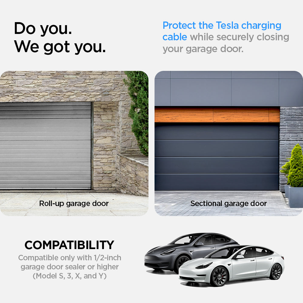 ACP05444 - Tesla Charger Cable Cover TO110 in black do you. we got you. protect the tesla charging cable while securely closing your garage door.