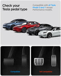 ACP11627 - Tesla Series - Pedal Covers Performance Line Design | TO200P showing Tesla Model 3 and Model Y pedal compatibility guide excluding Performance models