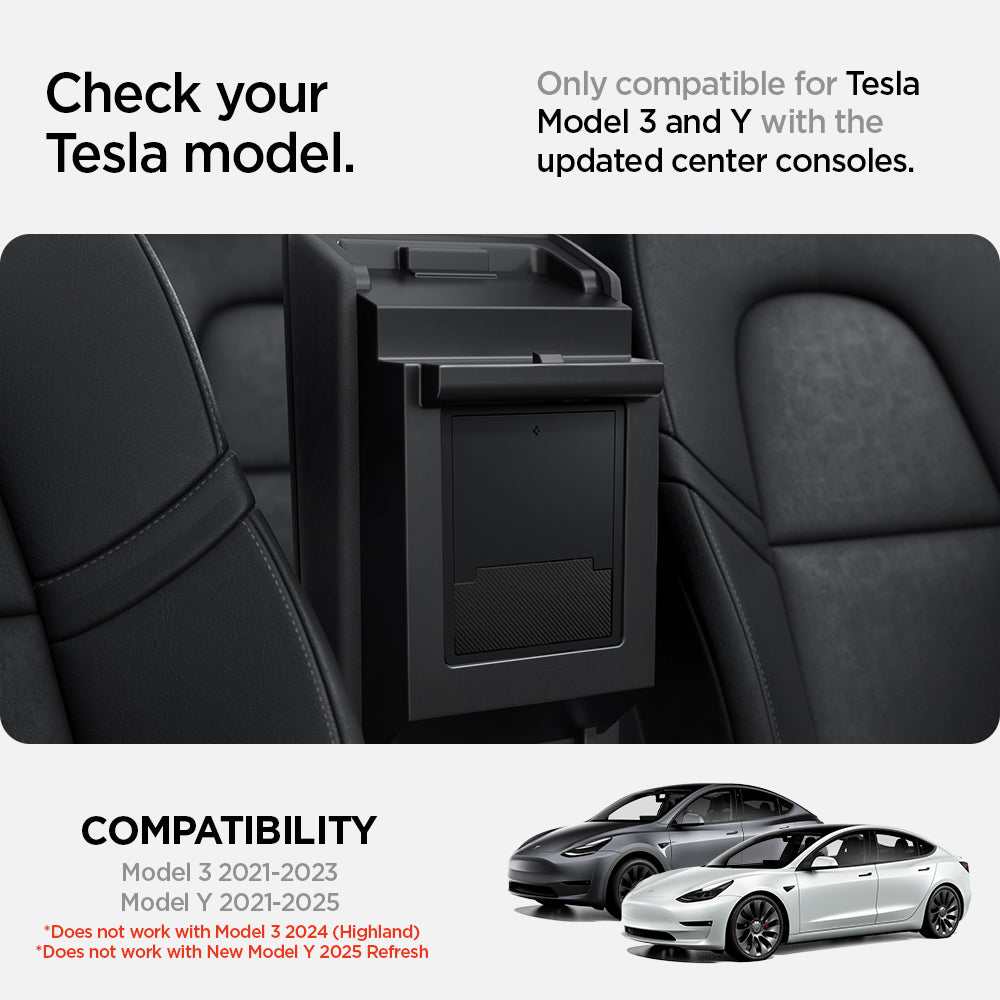 ACP04509 - Tesla Model Y & 3 - Center Console Hidden Storage Box check your tesla model. only compatible for tesla model 3 and Y with the updated center consoles. Compatibility. Model 3 2021-2023, Model Y 2021-2025.