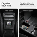 ACP04509 - Tesla Model Y & 3 - Center Console Hidden Storage Box organize your tesla. Free up the clutter and make use of your console with the hidden storage box. Compare with and without spigen.