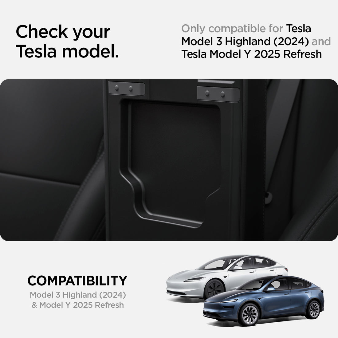 ACP07408 - Tesla Model Y 2025 Refresh & 3 Highland - Center Console Hidden Storage Box check your tesla model. only compatible for tesla model 3 Highland(2024) and Y Refresh(2025) with the updated center consoles. Compatibility. Model 3 Highland(2024) and Y Refresh(2025) 