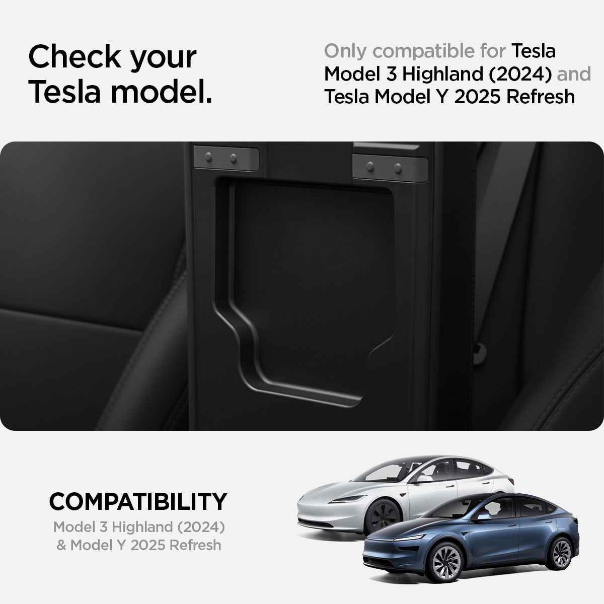 ACP07408 - Tesla Model Y 2025 Refresh & 3 Highland - Center Console Hidden Storage Box check your tesla model. only compatible for tesla model 3 Highland(2024) and Y Refresh(2025) with the updated center consoles. Compatibility. Model 3 Highland(2024) and Y Refresh(2025) 