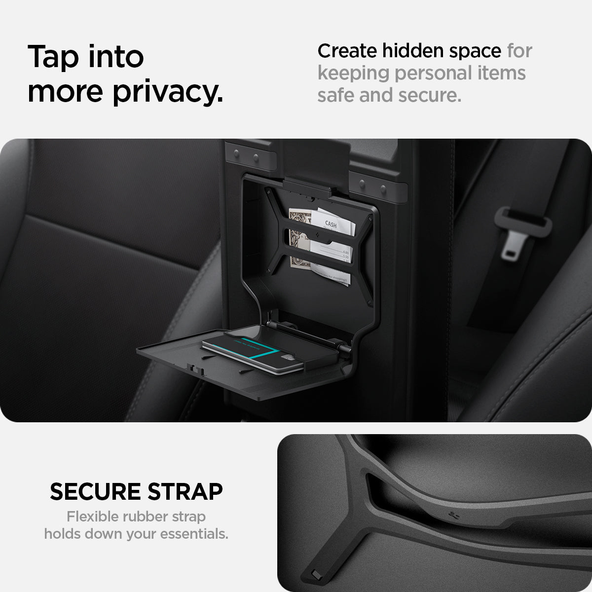 ACP07408 - Tesla Model Y 2025 Refresh & 3 Highland - Center Console Hidden Storage Box tap into more privacy. Create more hidden space for keeping personal belongings safe and secure.