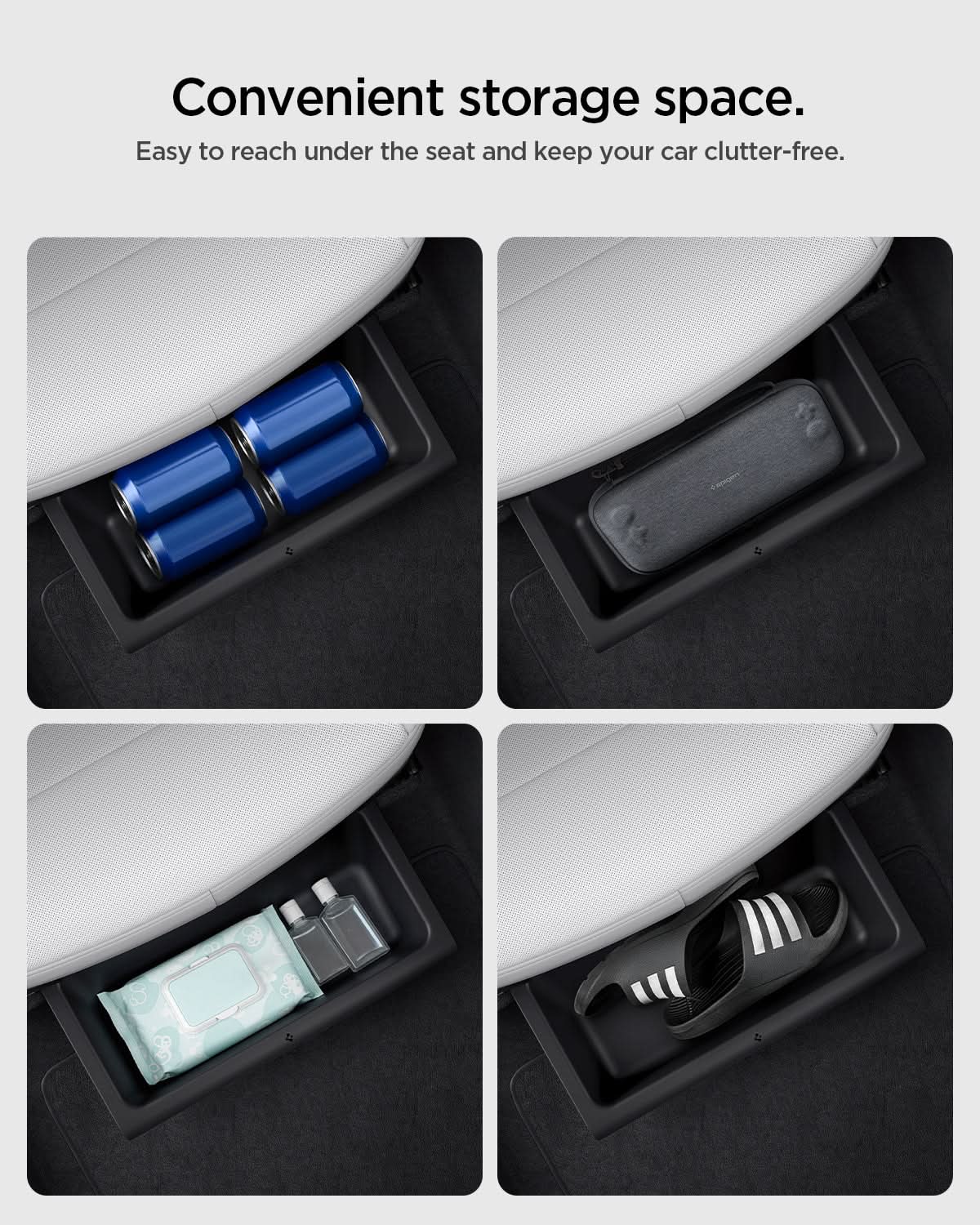 ACP10798 - Model Y Juniper (2025+) 2PK Underseat Organizer Box | TO222J showing convenient storage space.
