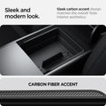ACP07409 - Tesla Model 3 Armrest Console Organizer TO224H in Black showing the sleek and modern carbon fiber accent design that matches the overall Tesla interior aesthetics. 