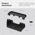 ACP08373 - Tesla Model 3 Highland Under Screen Organizer TO227H in Black showing the Product dimensions. Designed to offer the optimal amount of additional storage within a sleek profile. Size of the top layer: 4.25 in x 11.75 in x .25 in,  inner layer: 5 in x 10 in x 5 in with sticker size of 1.56 in