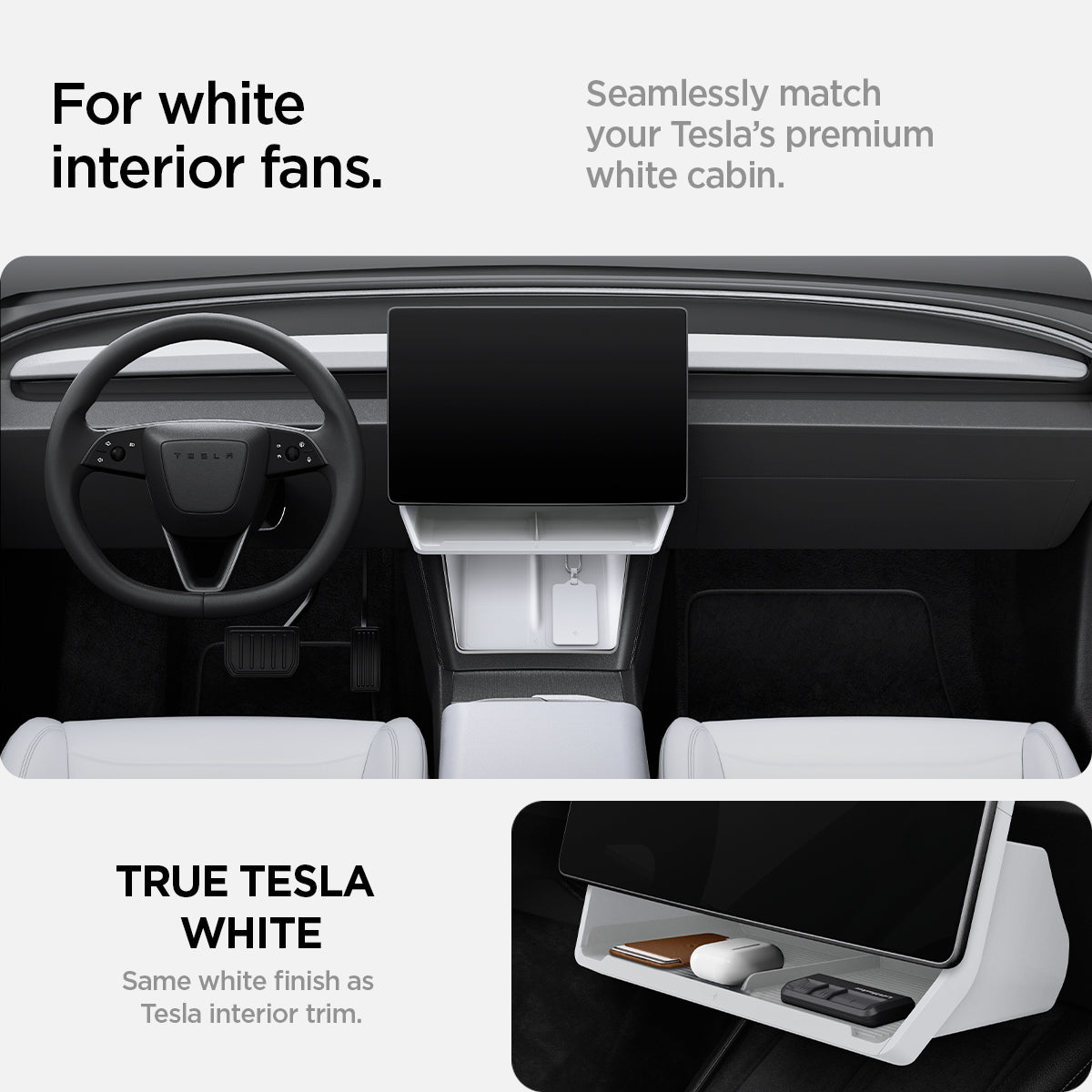 ACP11578 - Tesla Series - Under Screen Organizer | TO227H in White showing for white interior fans