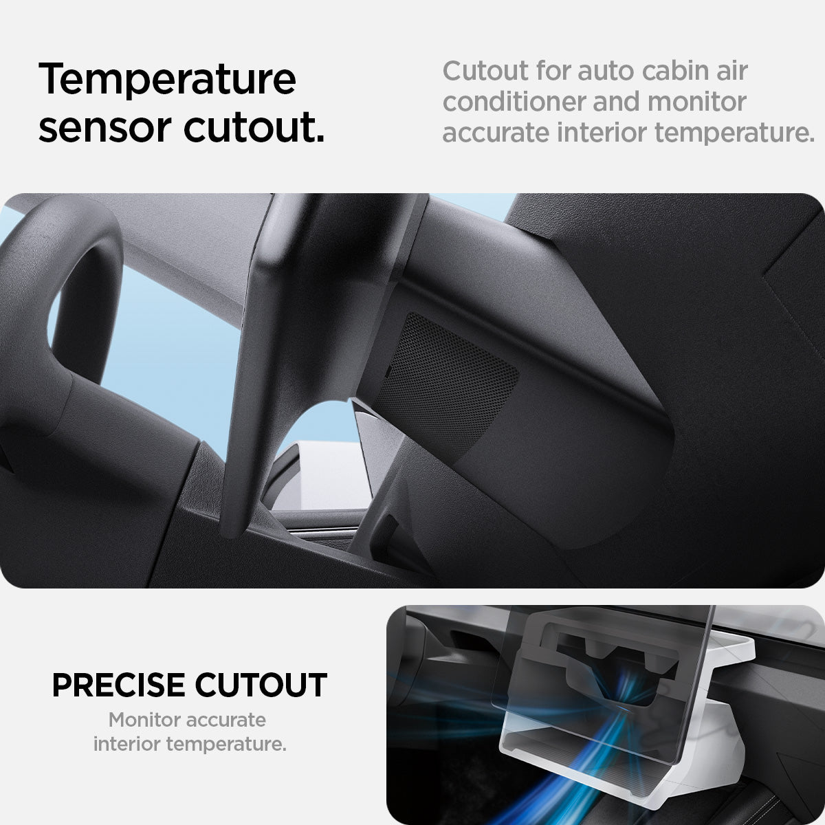 ACP11578 - Tesla Series - Under Screen Organizer | TO227H in White showing temperature sensor cutout