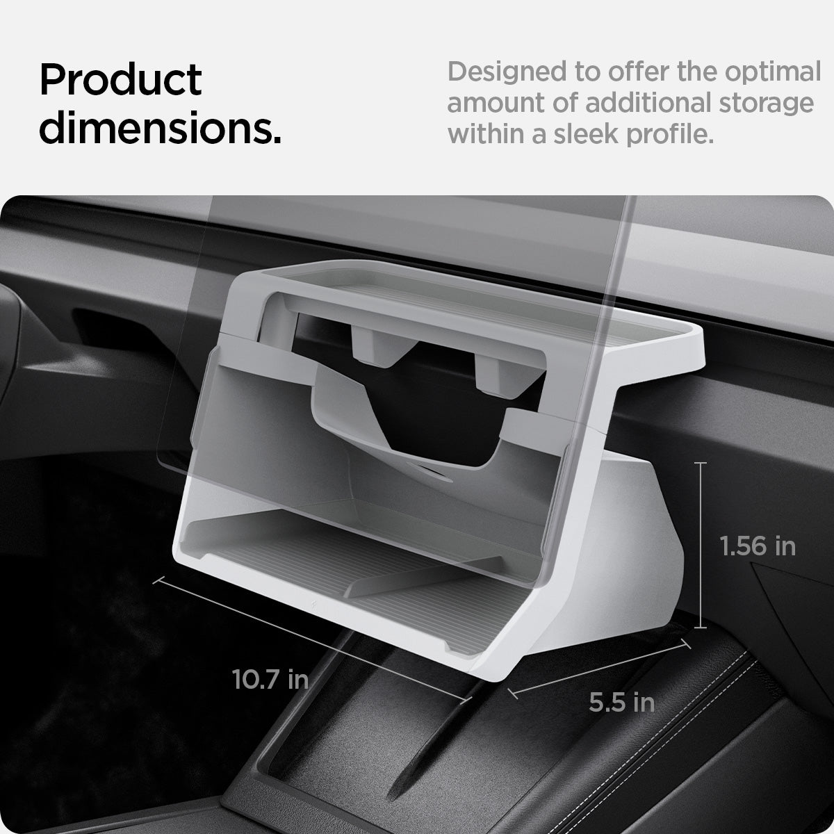 ACP11578 - Tesla Series - Under Screen Organizer | TO227H in White showing product dimensions