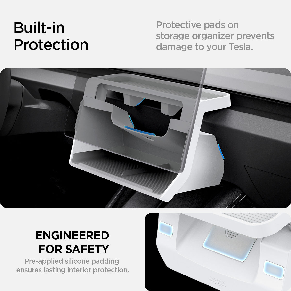 ACP11578 - Tesla Series - Under Screen Organizer | TO227H in White showing built-in protection