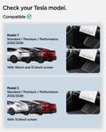 ACP11105 - Tesla Series - Under Screen Organizer | TO227JH showing Tesla Model Y and Model 3 compatibility chart with screen size reference for 2025 and 2026 trims