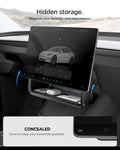 ACP11105 - Tesla Series - Under Screen Organizer | TO227JH showing under screen organizer open beneath Tesla touchscreen with concealed storage tray highlighted