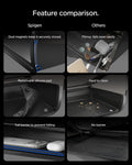 ACP11105 - Tesla Series - Under Screen Organizer | TO227JH showing feature comparison chart with dual magnet closure, removable silicone pad, and tall barrier versus competitors