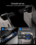 ACP11105 - Tesla Series - Under Screen Organizer | TO227JH showing two step installation process with slide to adjust and twist to secure bracket close up views