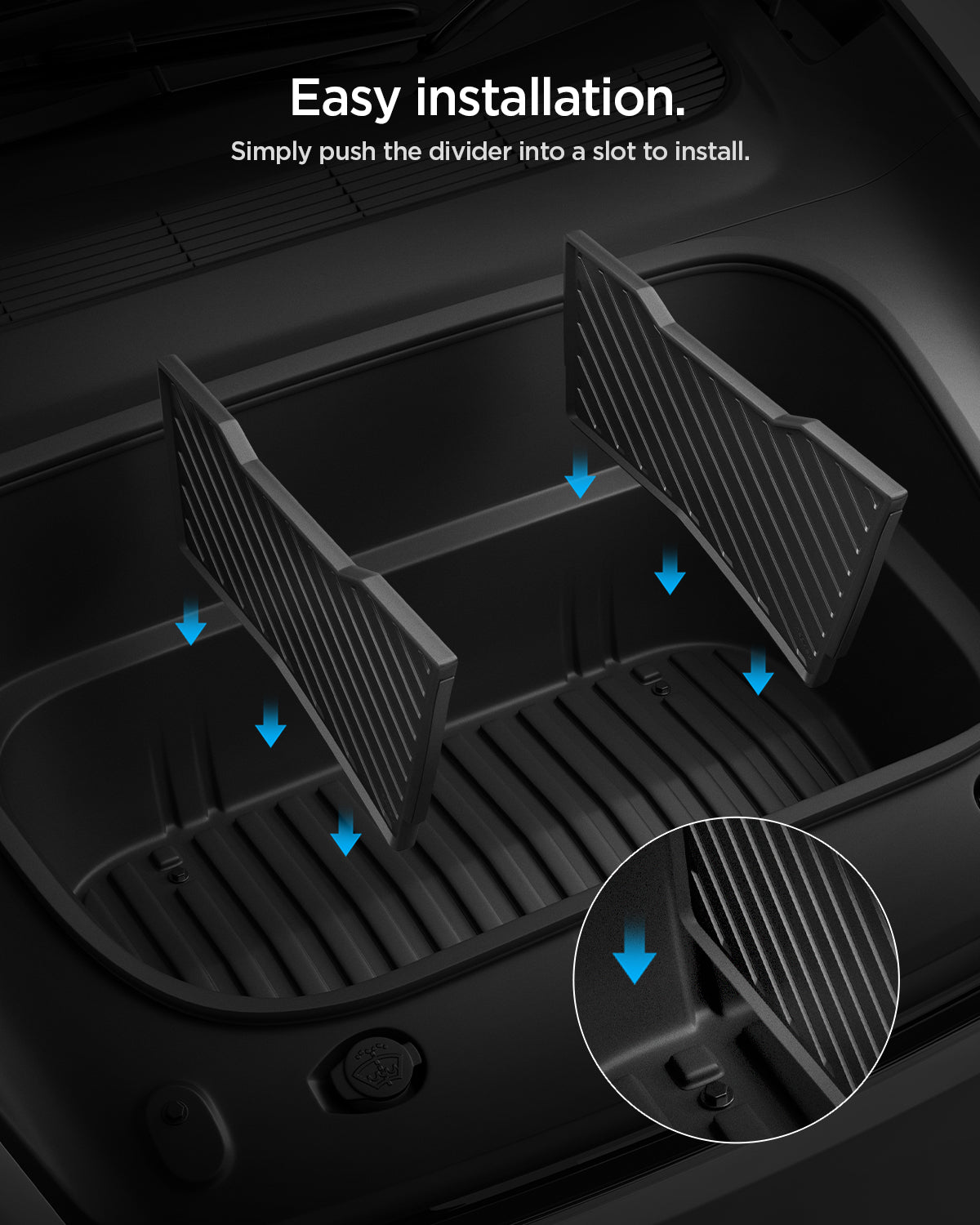 ACP10799 - Tesla Series Model Y Juniper (2025+) Frunk Divider | TO229J in Black showing easy installation