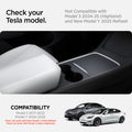 ACP07645 - Tesla Model Y & 3 Armrest Cover TO240 in White showing the compatibility with any generation of Tesla Model 3 and Y only, Compatibility on with Model 3 2021-2023, Model Y 2021-2025, does not work with Model 3 2024 (Highland) and Model Y 2025 (Refresh)