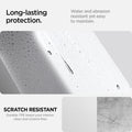 ACP07645 - Tesla Model Y & 3 Armrest Cover TO240 in White showing the long-lasting protection, water and abrasion resistant yet easy to maintain, scratch resistant, durable TPE keeps your interior clean and scratch-free