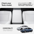 ACP07646 - Tesla Model 3 Highland Armrest Cover TO240H in White showing the compatibility of an armrest in between the two car front seats
