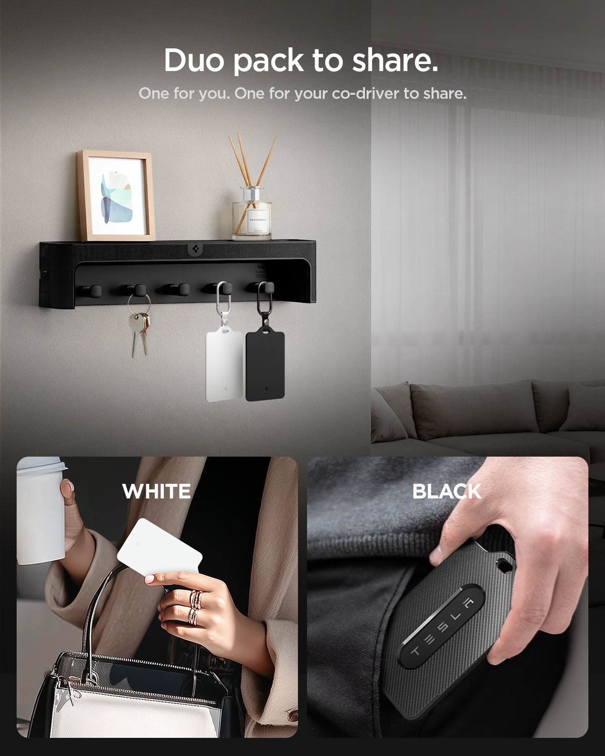 ACP11405 - Tesla Key Card Holder | TO243 2 Pack in Black & White showing duo pack to share