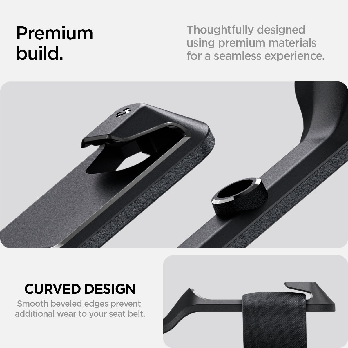 ACP06041 - Tesla Model Y Backseat Seatbelt Guide in black premium build. thoughtfully designed using premium materials for a seamless experience. curved design smooth beveled edges prevent additional wear to your seat belt.